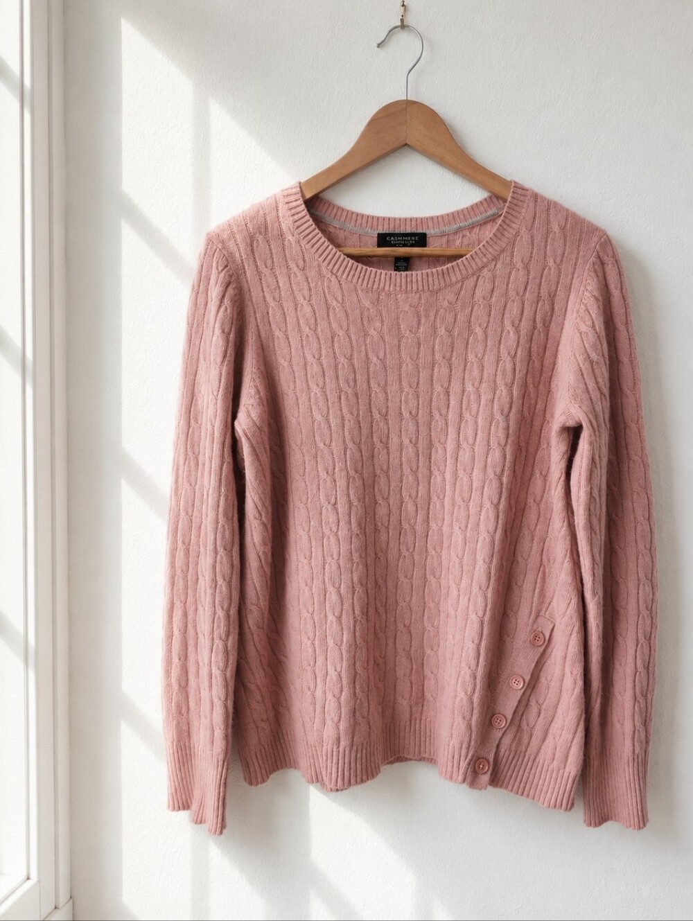 Charter Club Luxury 100% Cashmere Cable Knit Sweater Pink Medium Preppy